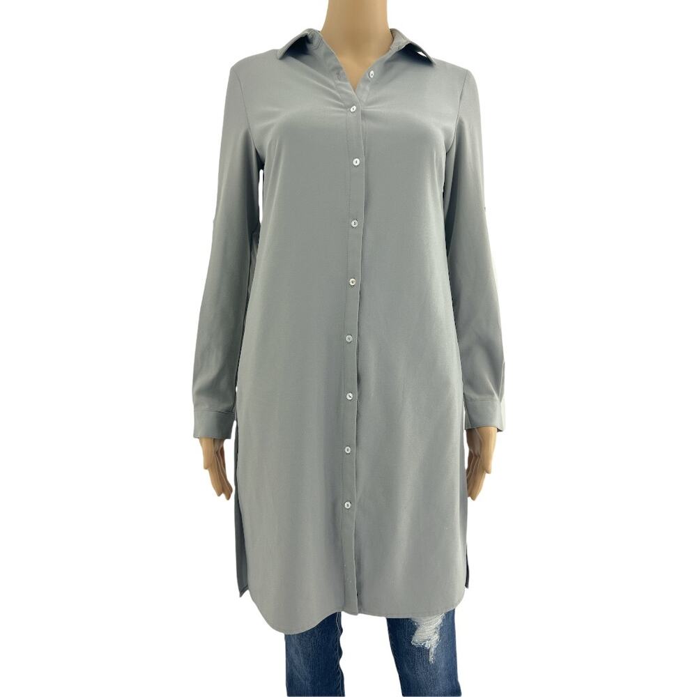 Grace Elements Xs Gray Button Up Tunic Blouse Top… - image 2